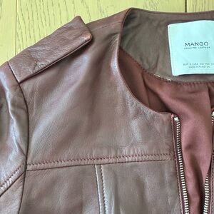 Mango Women's Leather Jacket - Burgundy